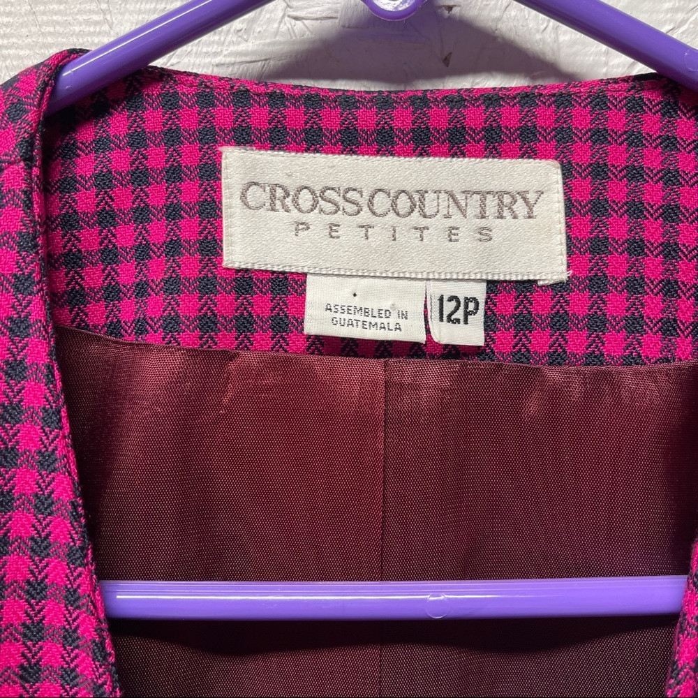 Vintage Cross country blazer pink navy gingham houndstooth blazer button front - Picture 2 of 7